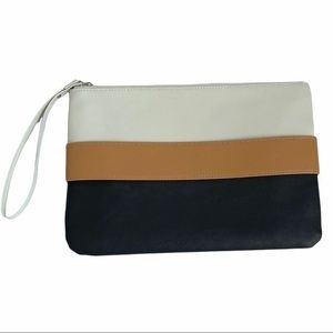 Ivory/White Black Tan Large Wristlet Clutch Bag used once vegan leather